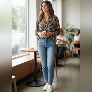 Gaharu Women's Black Yellow Floral Blouse V-Neck Pullover Size XL NWOT